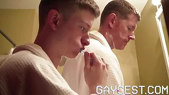 GAYCEST - Young twink blows dad before getting barebacked in the sauna